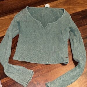 PINK Victoria's Secret green waffle knit Long Sleeve Top